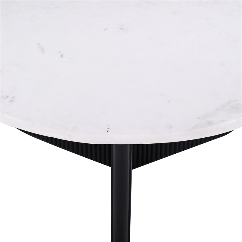 Pearce 31 in. White Marble Topped Pedestal Coffee Table with Solid Wood Base