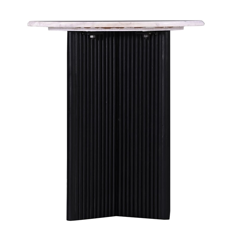 Pearce 20 in. White Marble Topped Pedestal Side Table with Black Mango Wood Base
