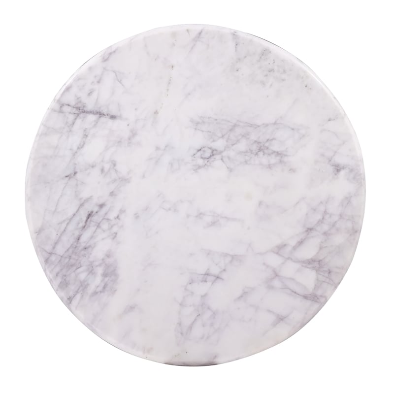 Pearce 20 in. White Marble Topped Pedestal Side Table with Black Mango Wood Base