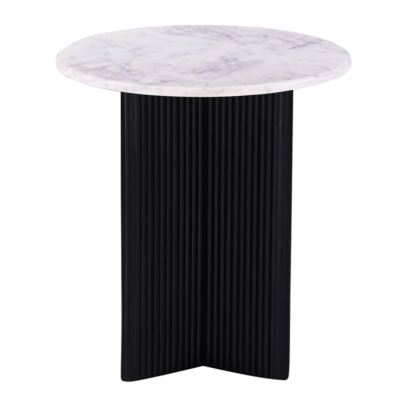 Pearce 20 in. White Marble Topped Pedestal Side Table with Black Mango Wood Base
