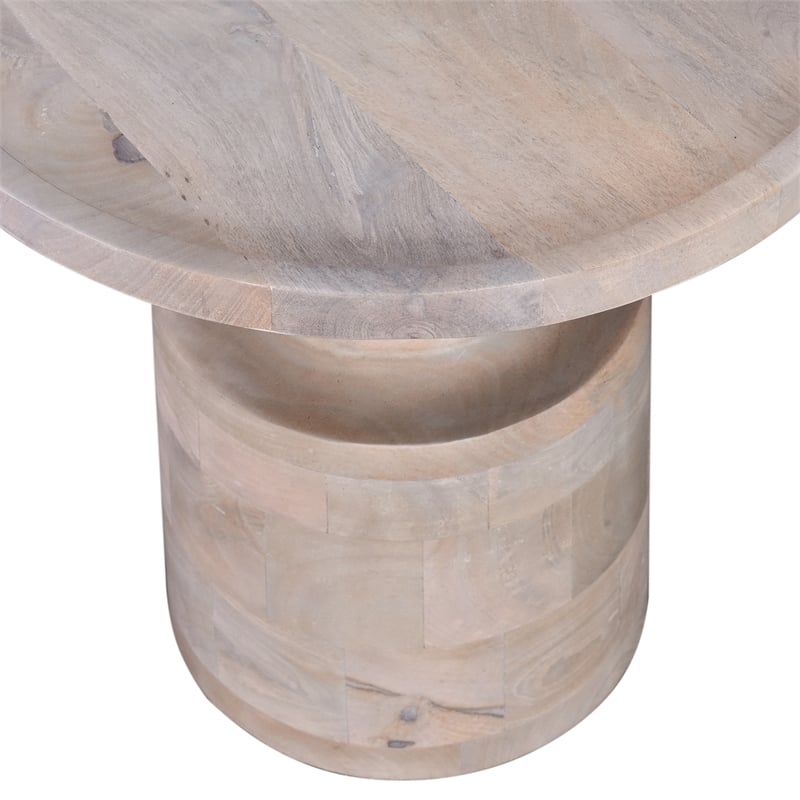 Capri White Mango Wood Pedestal Side Table Elegant Design with Natural Grain