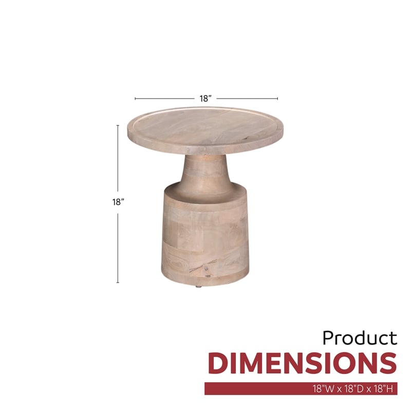 Capri White Mango Wood Pedestal Side Table Elegant Design with Natural Grain