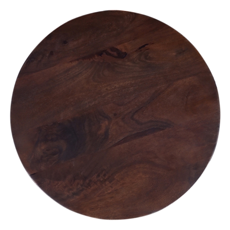 Orrick Brown Wood Round Pedestal Side Table Mango Wood with Geometric Design