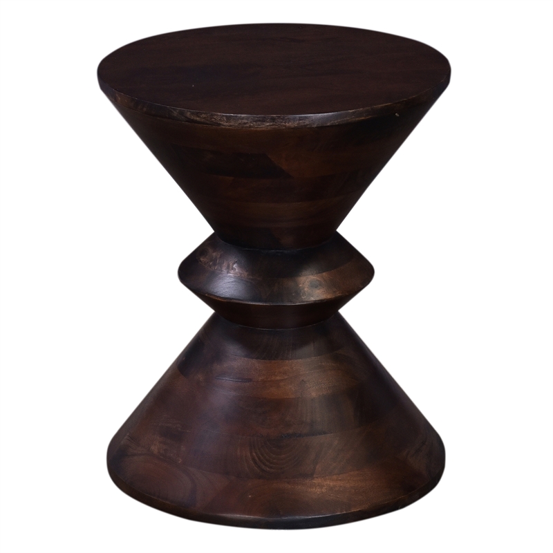 Orrick Brown Wood Round Pedestal Side Table Mango Wood with Geometric Design