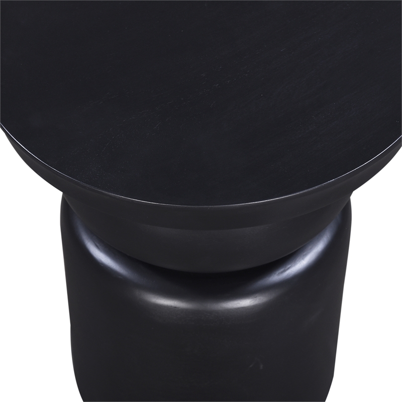 Natoli Brown Wood Round Pedestal Side Table with Black Finish Sculpted Design