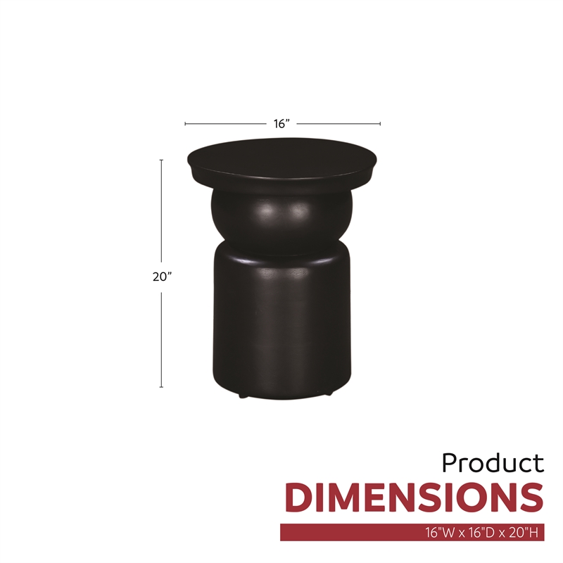 Natoli Brown Wood Round Pedestal Side Table with Black Finish Sculpted Design