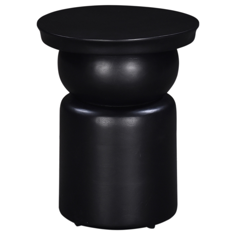 Natoli Brown Wood Round Pedestal Side Table with Black Finish Sculpted Design