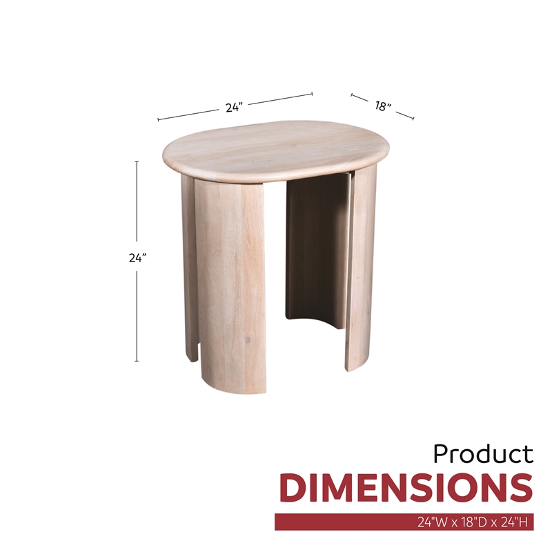 Bennett Wood Oval Side Table Oak White Finish Rustic Charm with Modern Elegance