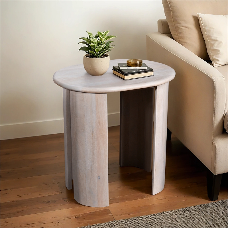 Bennett Wood Oval Side Table Oak White Finish Rustic Charm with Modern Elegance