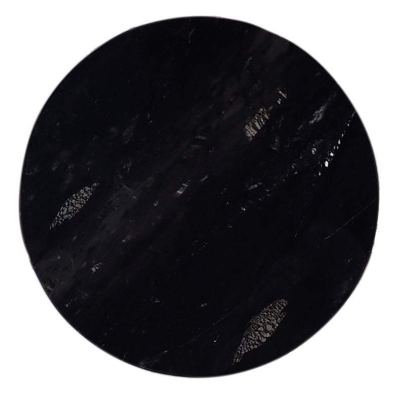 Pierre 12 in. Black Marble and Brown Wood Side Table Modern Minimalist Design