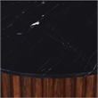 Pierre 12 in. Black Marble and Brown Wood Side Table Modern Minimalist Design