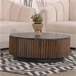 Pierre 12 in. Black Marble and Brown Wood Side Table Modern Minimalist Design