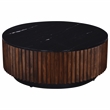 Pierre 12 in. Black Marble and Brown Wood Side Table Modern Minimalist Design