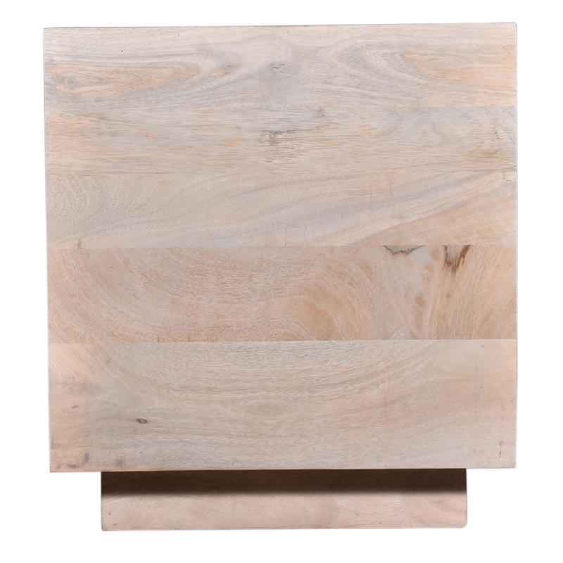 Oasis 20 in. White Wood and Marble Side Table Modern Mango Wood Base