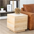 Oasis 20 in. White Wood and Marble Side Table Modern Mango Wood Base