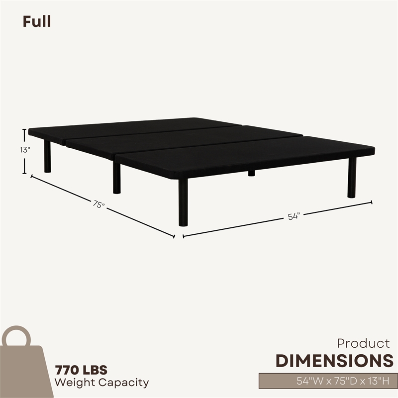 ZenBase Black Upholstered Full Platform Bed Frame with Steel Construction