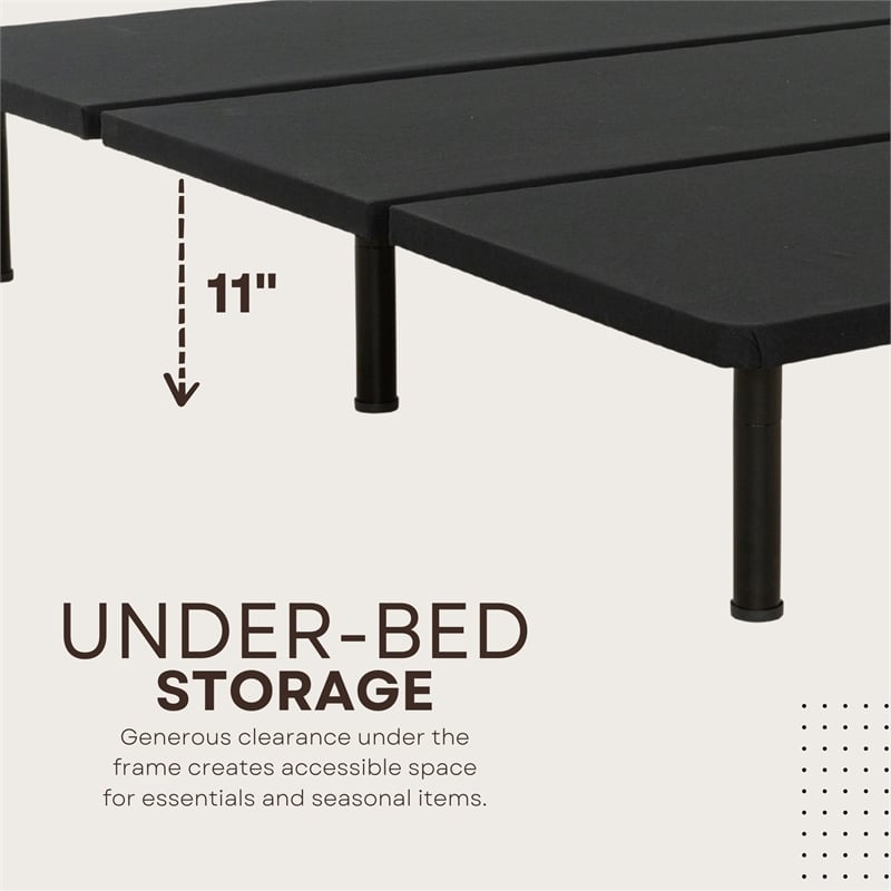 ZenBase Black Upholstered King Platform Bed Frame with Steel Construction