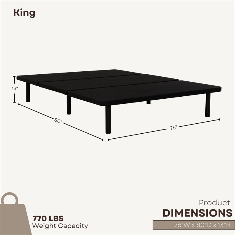 ZenBase Black Upholstered King Platform Bed Frame with Steel Construction