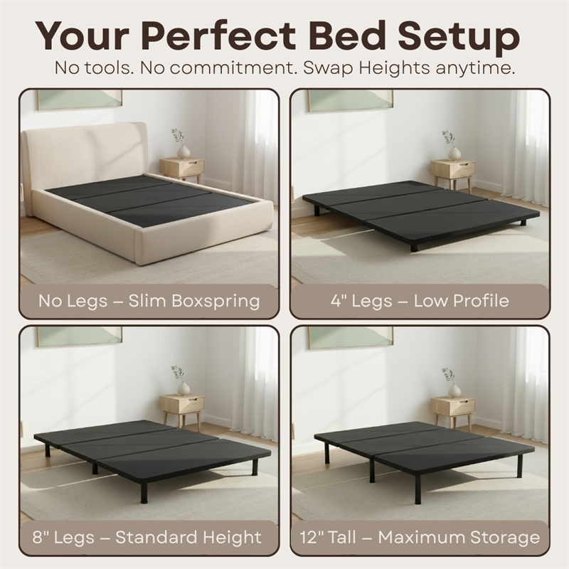 ZenBase Black Upholstered Queen Platform Bed Frame with Steel Construction