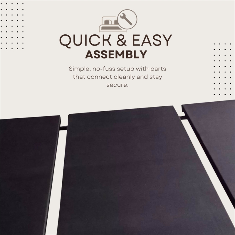 ZenBase Black Upholstered Queen Platform Bed Frame with Steel Construction