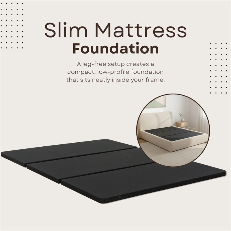 ZenBase Black Upholstered Queen Platform Bed Frame with Steel Construction