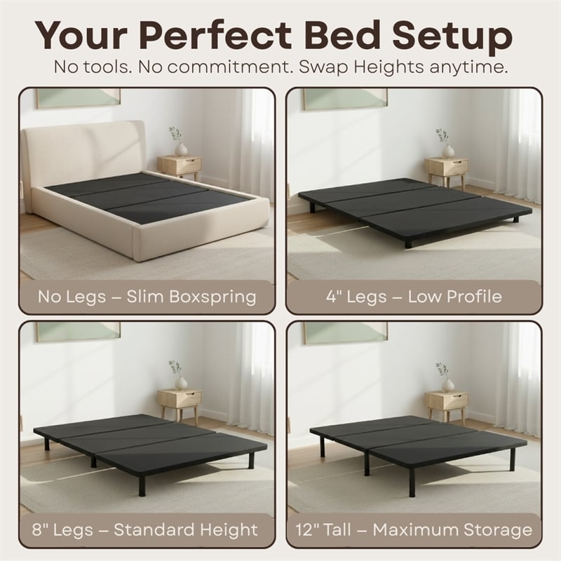 ZenBase Black Upholstered Twin XL Platform Bed Frame with Steel Construction
