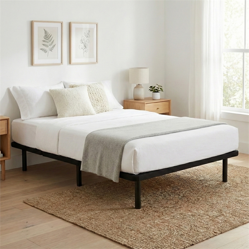 ZenBase Black Upholstered Twin XL Platform Bed Frame with Steel Construction