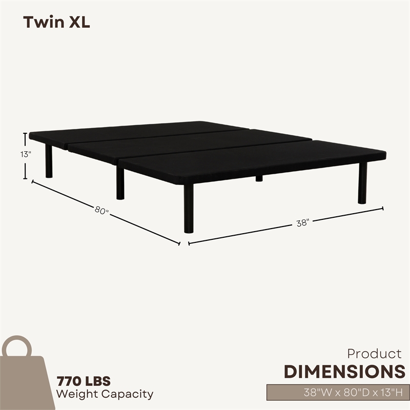 ZenBase Black Upholstered Twin XL Platform Bed Frame with Steel Construction