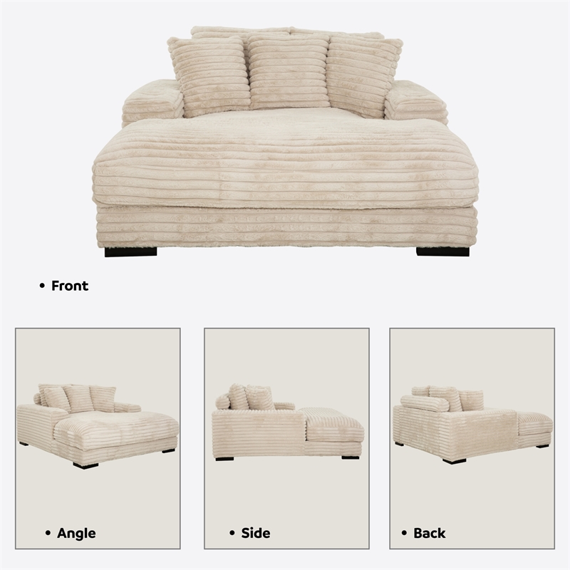 Cocoon Taupe Oversized Fabric Cuddler Chaise with Cupholder and USB Ports