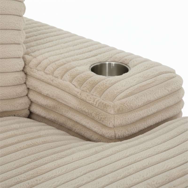 Cocoon Taupe Oversized Fabric Cuddler Chaise with Cupholder and USB Ports