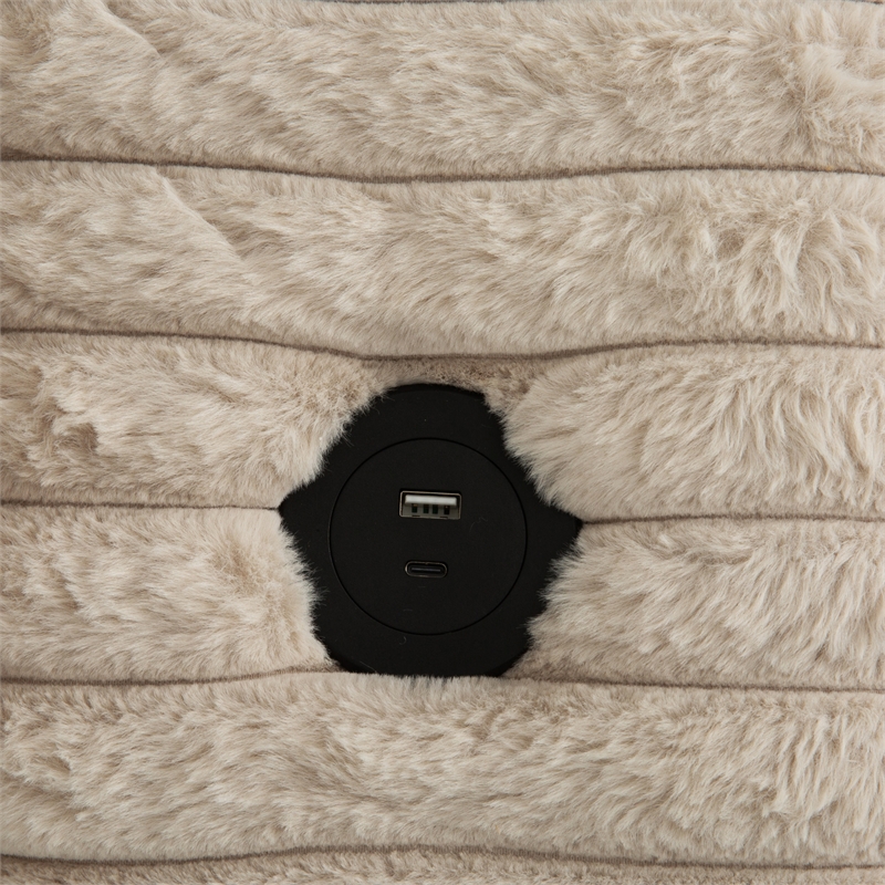 Cocoon Taupe Oversized Fabric Cuddler Chaise with Cupholder and USB Ports