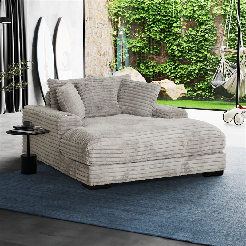 Cocoon Gray Oversized Fabric Cuddler Chaise - Thumbnail 2