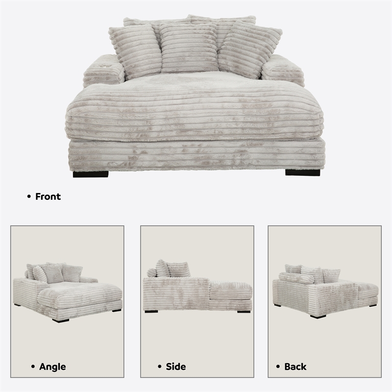 Cocoon Gray Oversized Fabric Cuddler Chaise with Cupholder and USB Ports