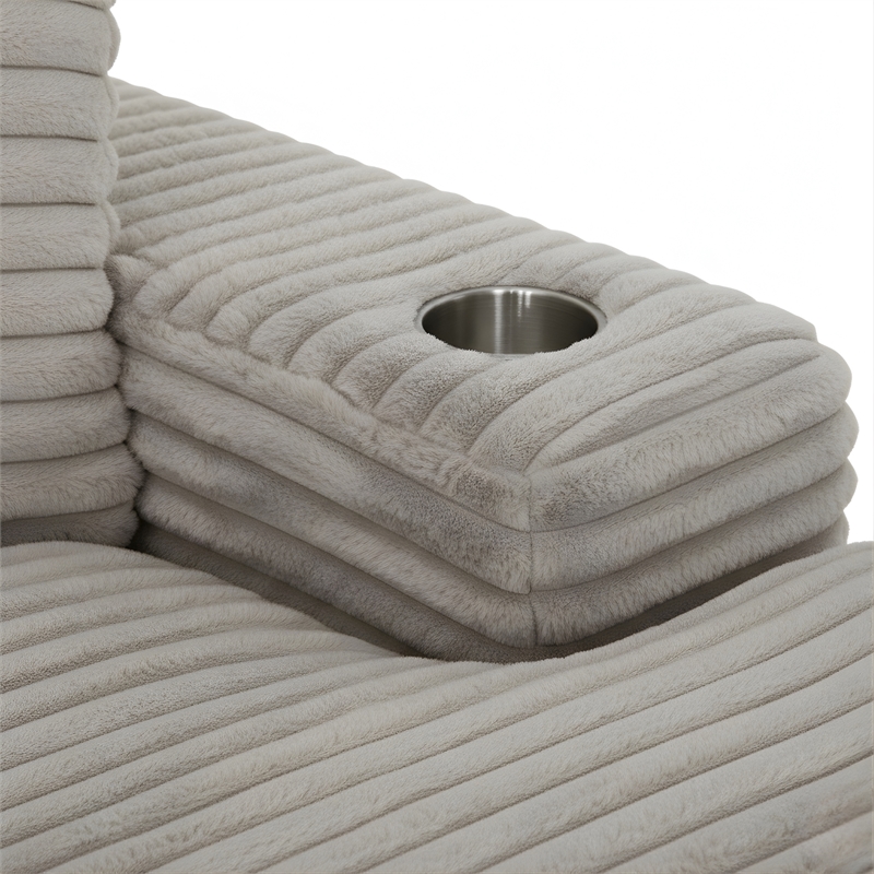 Cocoon Gray Oversized Fabric Cuddler Chaise with Cupholder and USB Ports
