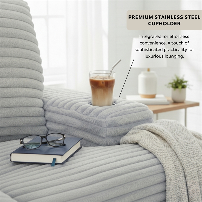 Cocoon Gray Oversized Fabric Cuddler Chaise with Cupholder and USB Ports