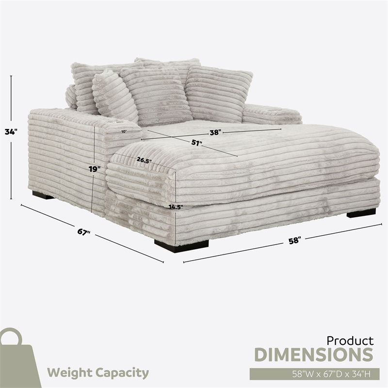 Cocoon Gray Oversized Fabric Cuddler Chaise with Cupholder and USB Ports