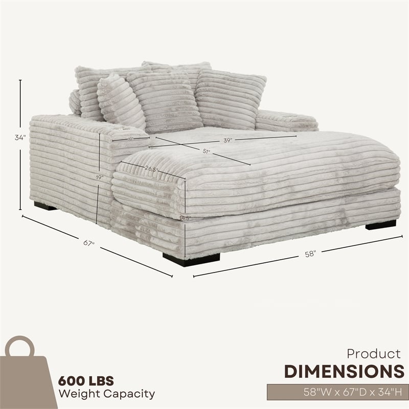 Cocoon Gray Oversized Fabric Cuddler Chaise with Cupholder and USB Ports