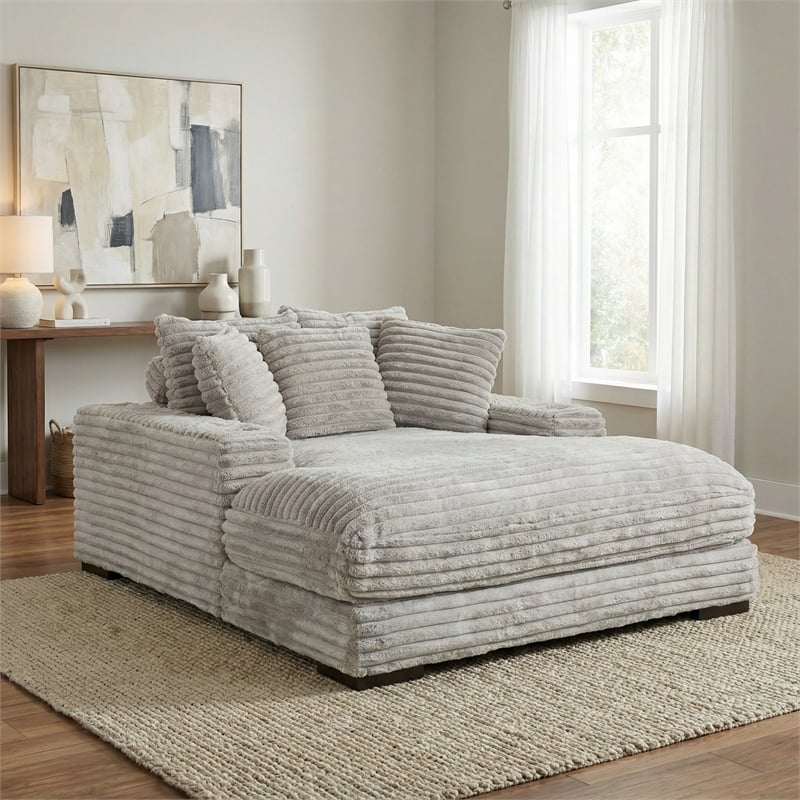 Cocoon Gray Oversized Fabric Cuddler Chaise with Cupholder and USB Ports