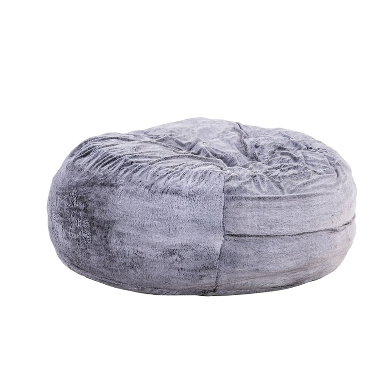 Sealy Bala 5ft Gray Faux Fur Memory Foam Bean Bag with Shredded Foam