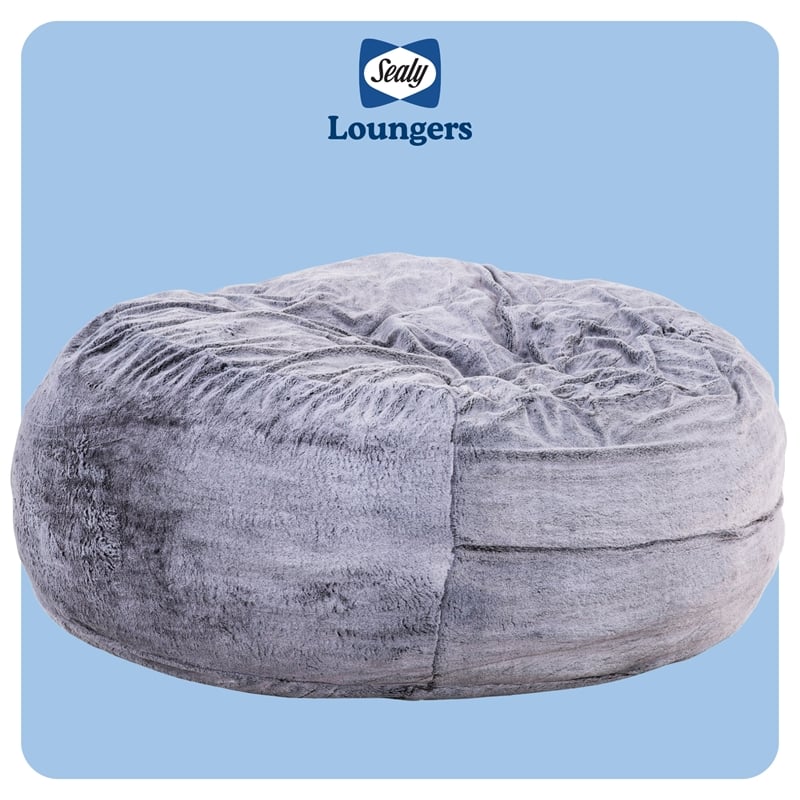 Sealy Bala 5ft Gray Faux Fur Memory Foam Bean Bag with Shredded Foam