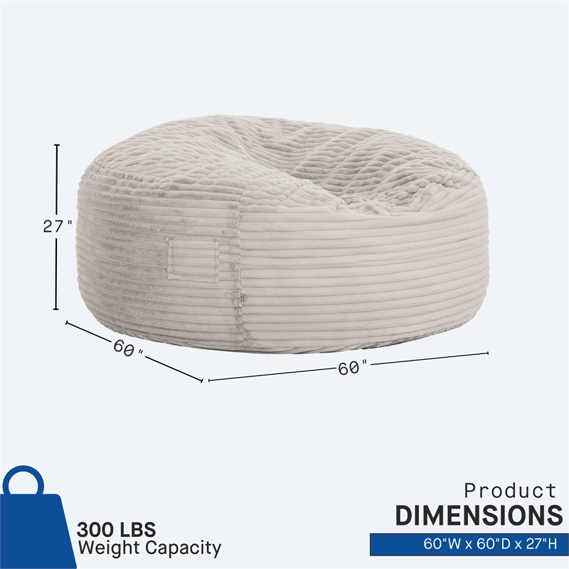 Sealy Bala 5ft Taupe Faux Fur Foam Bean Bag Lounger with Shredded Foam