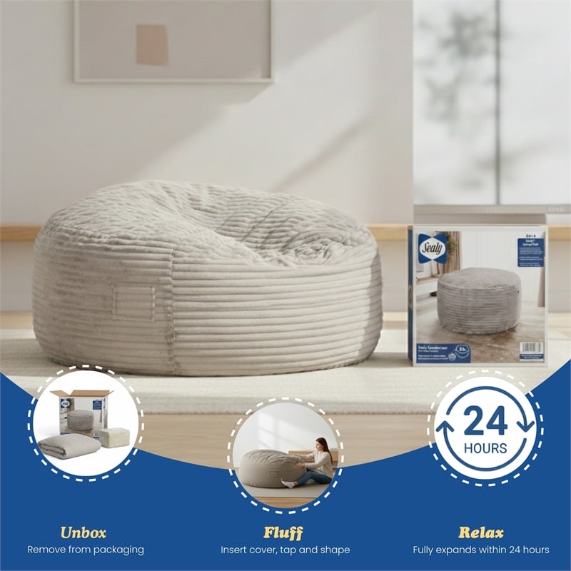 Sealy Bala 5ft Taupe Faux Fur Foam Bean Bag Lounger with Shredded Foam