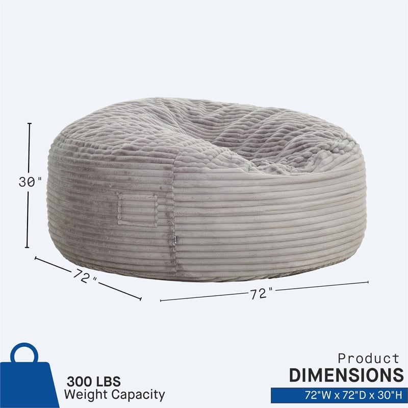 Sealy Kade 6ft Gray Faux Mink Bean Bag with Shredded Foam & Memory Foam