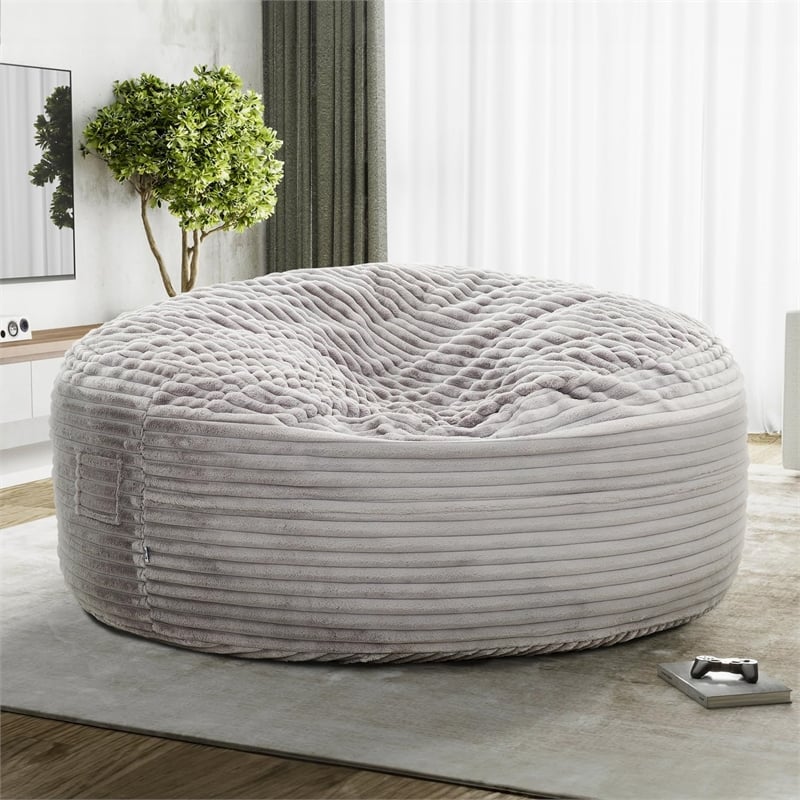 Sealy Kade 6ft Gray Faux Mink Bean Bag with Shredded Foam & Memory Foam