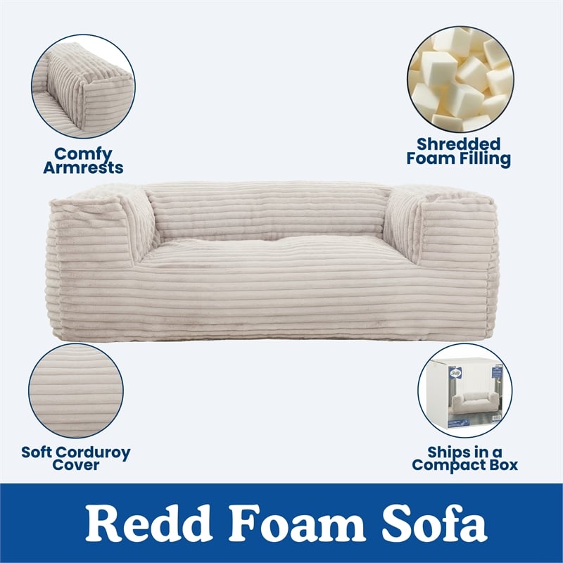 Sealy Redd Taupe Corduroy Memory Foam Bean Bag Sofa with Shredded Foam