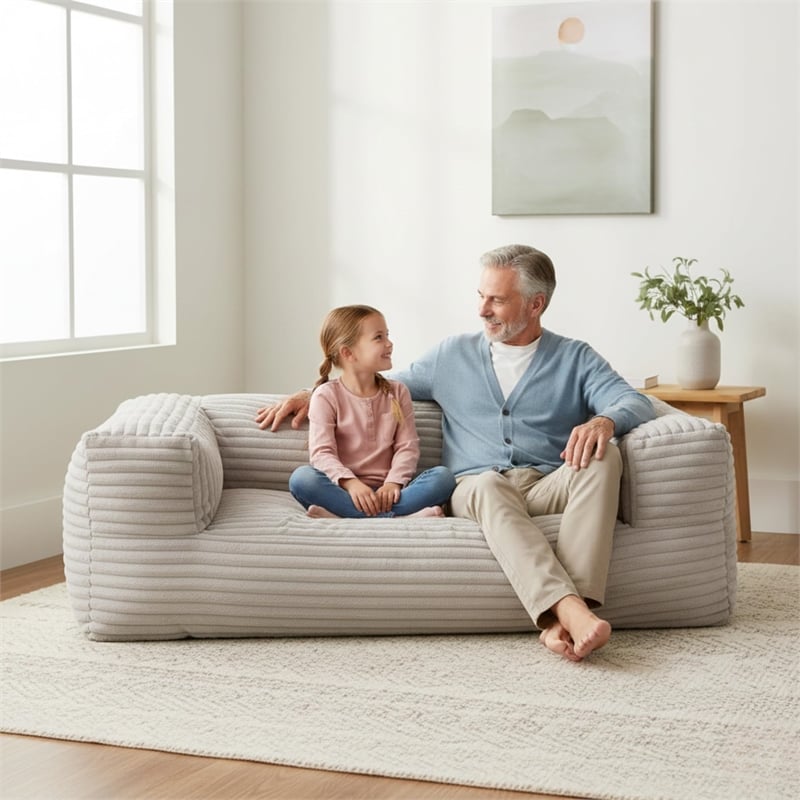 Sealy Redd Taupe Corduroy Memory Foam Bean Bag Sofa with Shredded Foam