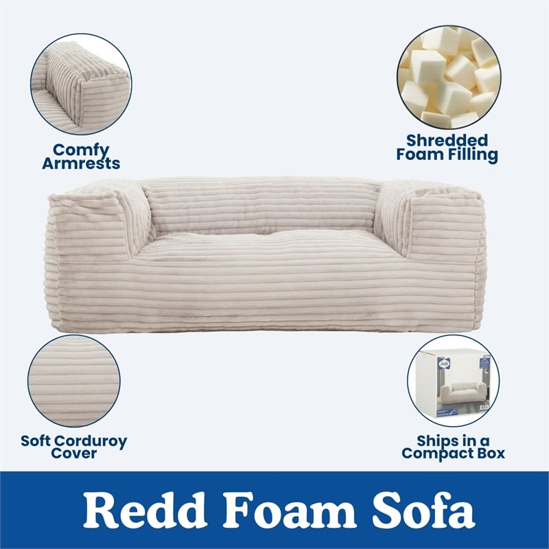 Sealy Redd Taupe Corduroy Memory Foam Bean Bag Sofa with Shredded Foam