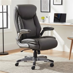 Sealy Ryder Gray Bonded Leather Office Chair with Plywood Frame & Flip Arms