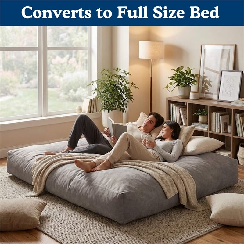 Sealy Teddy 2-in-1 Beige Shredded Foam Bean Bag Chair and Memory Foam Pillow