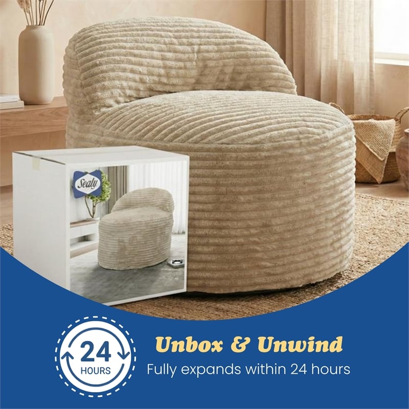 Sealy Teddy 2-in-1 Beige Shredded Foam Bean Bag Chair and Memory Foam Pillow